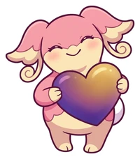 Audino smiling and hugging a big purple and gold heart, sticker by LoverGirlPlays