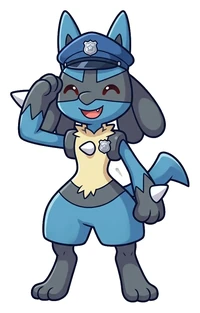 Lucario dressed as a police officer, saluting, sticker by LoverGirlPlays